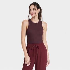 BNWT Burgundy Women's Slim Fit Ribbed High Neck Tank Top